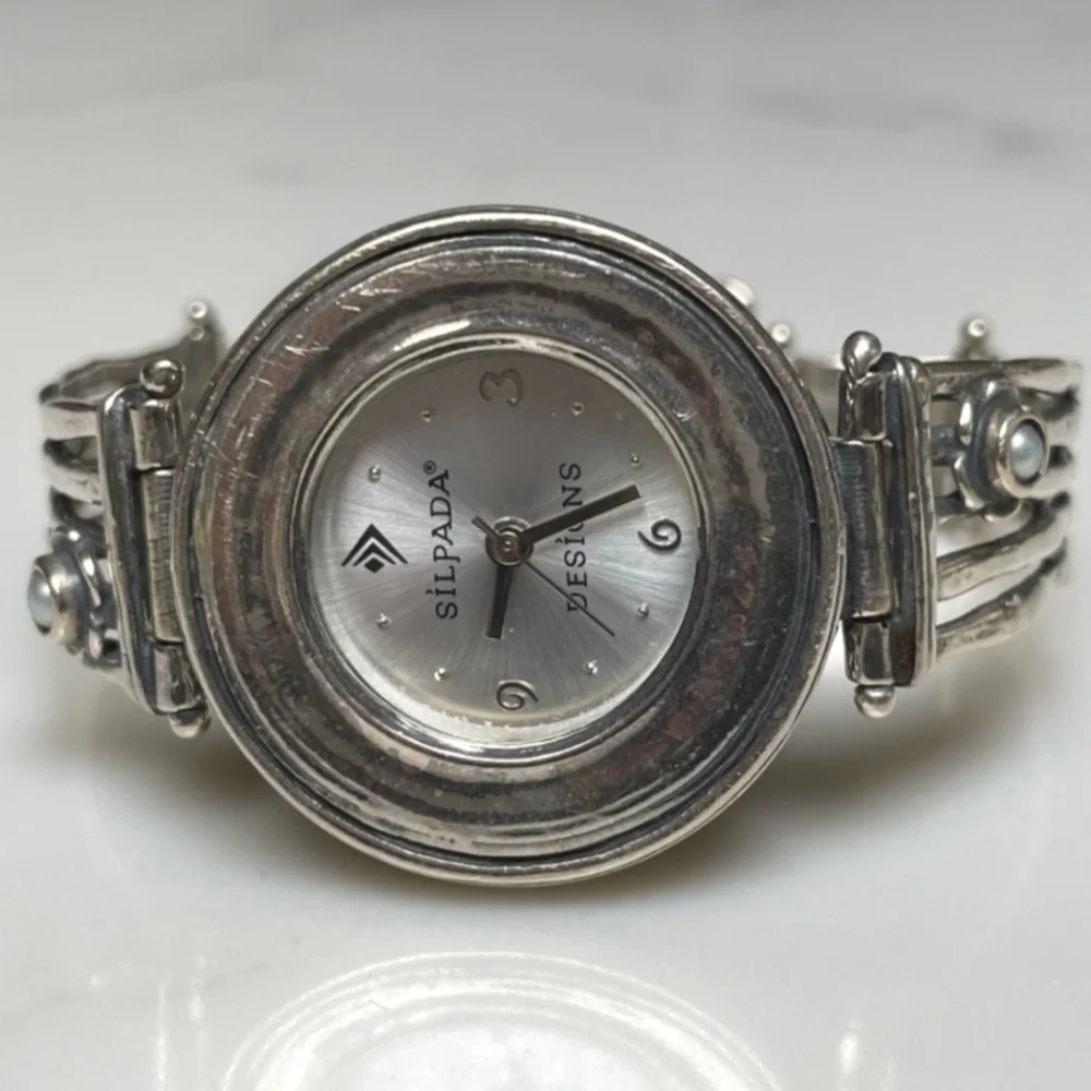 HTF Silpada Sterling Silver & Freshwater Pearl Watch T1315